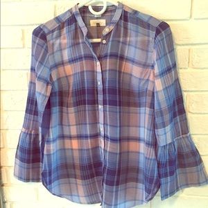 LOFT Plaid Bell Sleeve Shirt